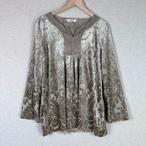 krazy kat Tops - Krazy Kat Womens Velvet Burnout Popover Top Size 1X Embroidered Peasant Boho